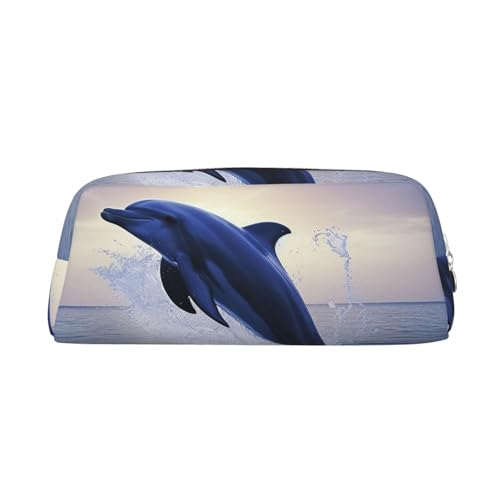 BSCKKDMN レザー 筆箱 かわいい ジッパー ペンシルポーチ ペンバッグ 多機能 トラベル メイク コスメバッグ エレガント ドルフィン キーポーチ 女性 男性 仕事 オフィス