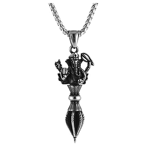 STWTR Vintage Hindu Ganesh Ganesha Elephant Stainless Steel Pendant Men Women Amulet Necklace Cover