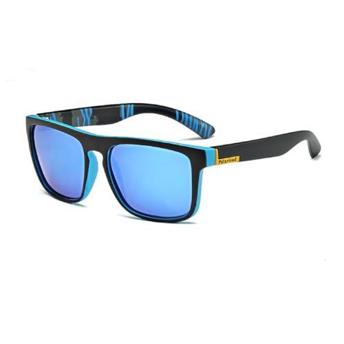 Óculos De Sol Polarizado Uv400 Quadrado Unissex Esportivo (Azul-Preto)