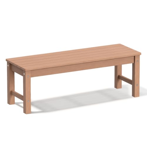 Image of Psilvam 47 inch Backless HDPE Outdoor Bench for 2-Person,700 LBS Capacity, Teak
