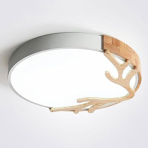 Plafonnier cuisine et salon moderne en bois blanc 50cm