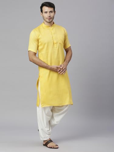 Image of Rajubhai Hargovindas Men's Pure Cotton Woven Design Half Sleeve Kurta