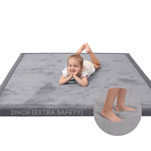 Image of Large 79 inchx118 inch Baby Activity Play Mat for Floor,2 inch Extra Thick Elasti Foam Mat for Tummy Time &Crawling,Non-Slip Nursery Rug for Infants,Toddlers & Kids,Tatami Style for Classroom&Playroom (Dark Grey)