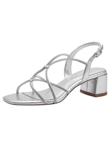 Tamaris Damen Sandalen mit Absatz Vegan Blockabsatz Sommer; SILVER/metallic; 37