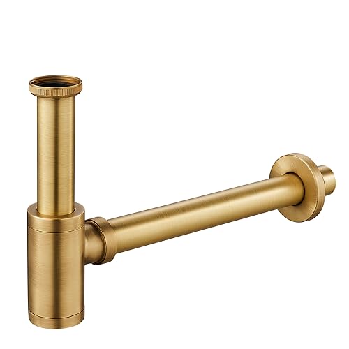 KEOKBON Siphon P Bottle Trap 32mm G1-1/4" for Universal Plumbing System Bathroom Washbasin Sink & Washstand Extension Tube Adjustable Odor Trap Anti-Fading Antique Brass