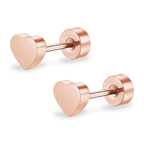 ZDE Titan Damen flach zurück Herz Ohrringe Frauen Nicht-Nickel Ohrringe hypoallergen Knorpel Ohrstecker für empfindliche Ohren einfache klassische 5mm flach Ohrstecker (Heart-Rose Gold) ZDE Titan Damen flach zurück Herz Ohrringe Frauen Nicht-Nickel Ohrringe hypoallergen Knorpel Ohrstecker für empfindliche Ohren einfache klassische 5mm flach Ohrstecker (Heart-Rose Gold)