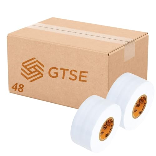 Image of GTSE Wide White Electrical Tape, 48 Rolls Bulk Box - Waterproof, Industrial Grade Vinyl, 2 in x 66ft- Strong Self-Adhesive PVC Electric Tape for Wire Insulation, 7 Mil, 600V - UL /CSA Listed