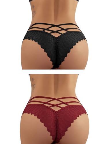 FULLJOYLOVE Sexy String Tanga Damen Spitzenstrings für Frauen Große Größen Freche Tangas Schlüpfer Damen Frech Tangas Sexy Gekreuztes...