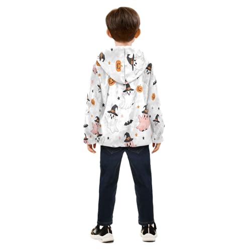 Halloween Ghosts Pumpkins Bats Toddler Fleece Jacket Girl Boys Hooded Fleece Jacket Coat Warm Outwear Zip-up 3-10T4