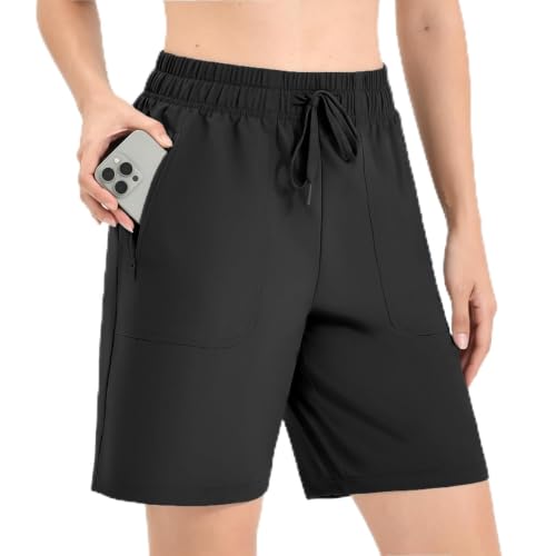 Ipletix Hiking Shorts for Women, Quick Dry 8" Blcak L Black - image 1