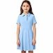 Blczomt Summer Dresses for Girls Short Sleeve Casual Button Collar Dress Loose Fashion Solid Beach Sundress with Pocket