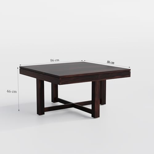 Image of Solid Sheesham Wood Coffee Table with 4 Stools | Square Centre Table with Stool | Dark Walnut, Pre Assembled