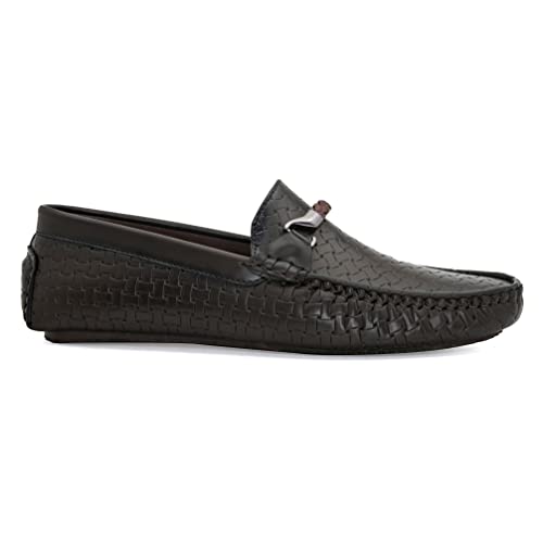 Image of San Frissco Men's Loafers Solid Textured Driving Shoes /Soft Cushion Insole Material with TPR Sole and Patterned Outsole Casual Slip-On /Elevate Your Style with Comfort Perfect for Party - 7 (Brown)