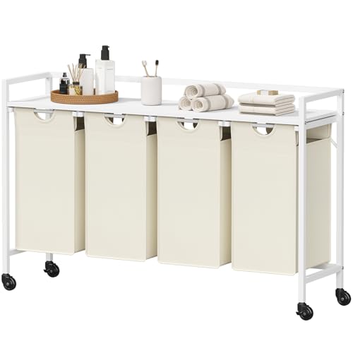 Lifewit Wäschesortierer 4 Fächer, 168L Wäschewagen mit Rollen,...