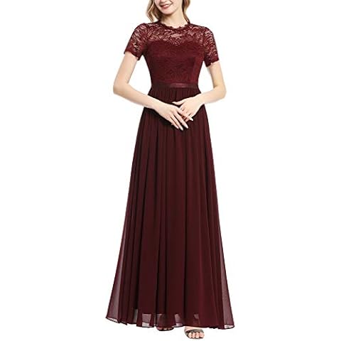 Dressystar Women's Lace Dress Wedding Bridesmaid Dress Party Dresses Maxi Long, Burgundy red, M Cover