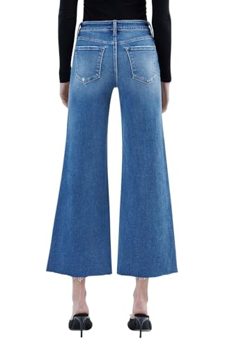 VERVET Women's High-Rise Slightly Distressed Raw Hem Wide Leg Jeans3