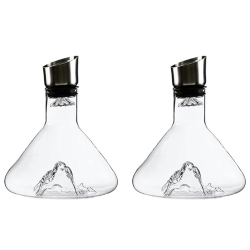 Gundhgstrr Dispensador de Vino, Jarra de Whisky de 1500 Ml, Hecha A Mano, de Cristal Sin Plomo, Vertedor de Vino, Accesorios Espesados, 2 Piezas