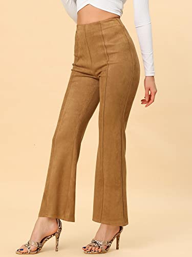 Image of Allegra K Women's Faux Suede Pants Business Casual Wide Legs Bell Bottom Flared Trousers