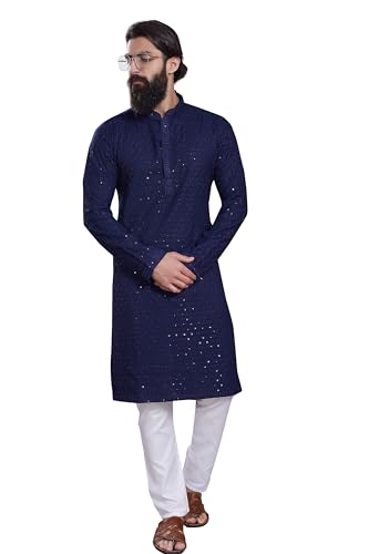 Image of DIVISIVE Men's Sequince Embroidered Cotton Blend Only Slim Fit Kurta