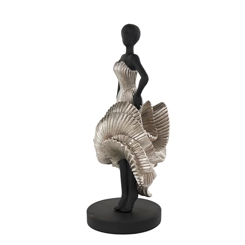 Escultura decorativa bailarina de resina negra con vestido plateado 6x6x14 miniatura 7