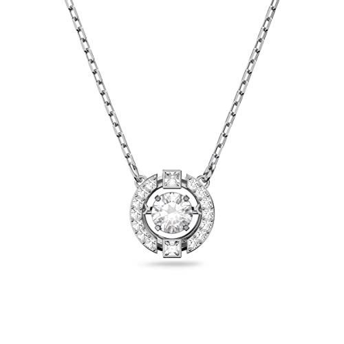 Swarovski Pendentif Sparkling Dance, pièce ronde centrale blanche entourée de cristaux pavés blancs dans un cadre en métal rhodié, chaîne ajustable, blanc