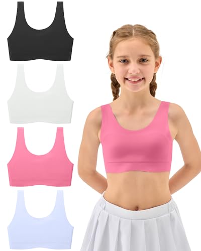 Training Bra for Girls 7-8, 8-10, 10-12 Seamless Bras for Girls Sports Bras Comfortable- No Pads, Chest Double Lined