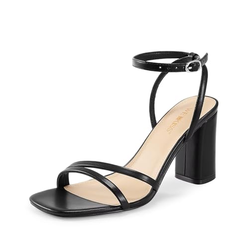 Image of wetkiss Womens Sandals Chunky Strappy Heels Square Open Toe Ankle Buckle Comfort Dress Party Shoes