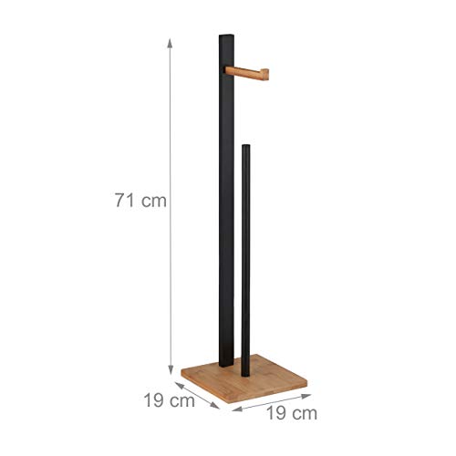Relaxdays Freestanding Toilet Paper Holder, Bamboo with Spare Roll Rack, for 5 Pieces, HWD: 71x19x19cm, Black-Natural, Pack of 1 - Image 4