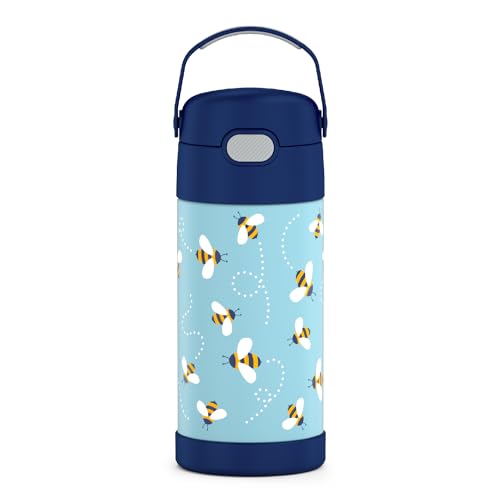 THERMOS FUNTAINER 12 Ounce Stainless Steel Vacuum Insulated Kids Straw Bottle, Honey Bees