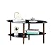 leoglint Black Oval Glass Coffee Table, Modern Table in Living Room Oak Wood Leg Tea Table 3-Layer Tempered Glass Table