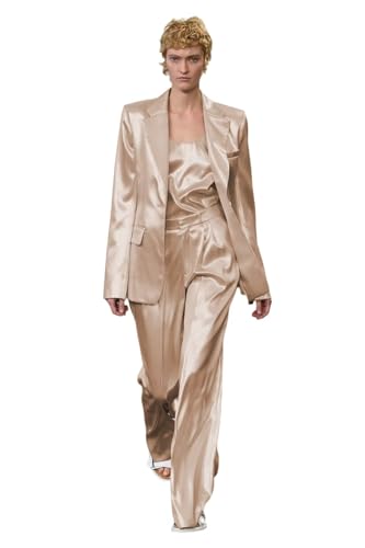 HZUOU Satin Silk Women Pants Suits 2 Pieces Mother of Bride Wedding Blazer Tuxedos Ladies Office Work Wear Outfits HZH54