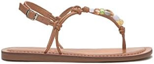 Lucky Brand Women's Beiwen Beaded T-Strap Sandal Flat, Tan, 12 | Image 4