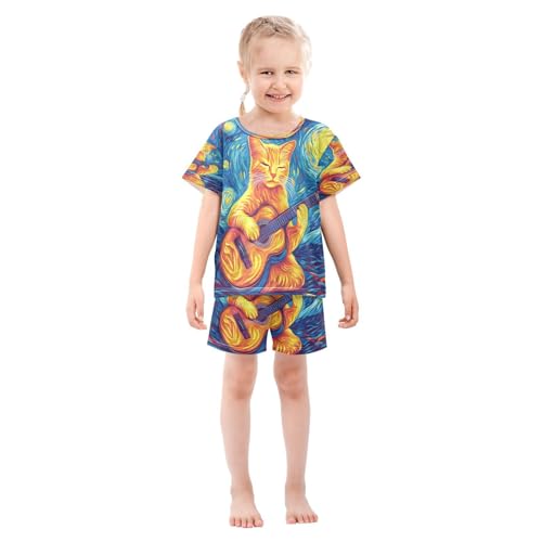 ALAZA Funny Horse Galaxy Nebula Star Animal Pajamas Set Short Sleeve Cotton Sleepwear Summer Pjs 2 Piece 5-14Y3