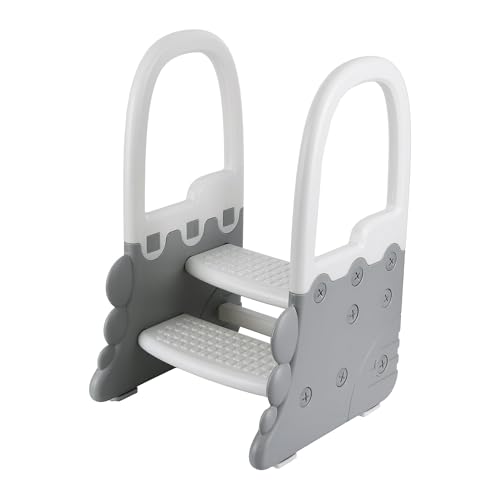 Toddler Step Stool for Bathroom Sink, 2 Step Stools for Kids, Anti-Slip Stool for Kitchen Counter, Potty Training Toilet Stool with Handrail