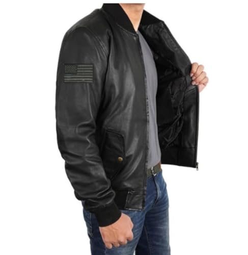 F&F: Men's Classic Veterans Aviator Pilot MA-1 USAF Black Premium Genuine Lambskin Leather Bomber flight Jacket2