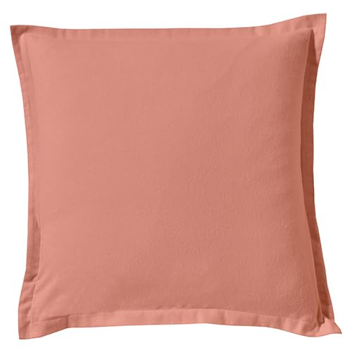 Duquennoy & Lepers - Funda de almohada de 63 x 63 cm, franela 100 % algodón, acabado volante plano, color liso coral