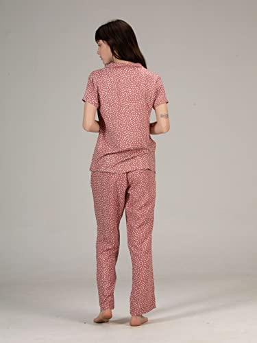Image of Evolove Women's Polyester Half Sleeves Collared Night Suit Set /Top Pyjama Set Super Soft Comfortable (Nightsuit-Collar-HS-2)