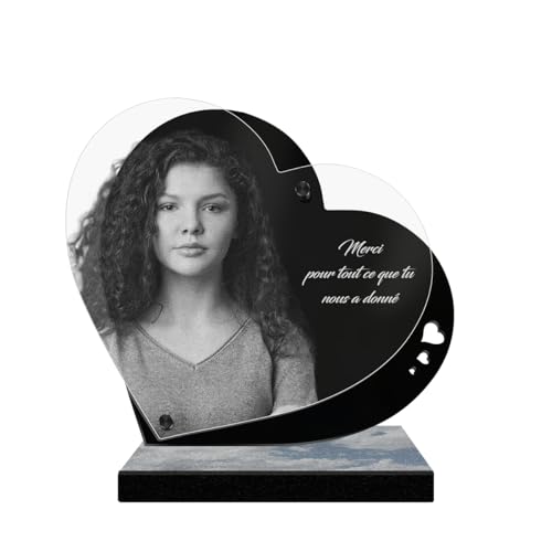 ETERNEL - Plaque Funéraire Personnalisée Cœur Perpétuel - Photo et Texte Personnalisable, Plaque Funéraire Gravée au Laser pour Hommage, Plexiglass,...