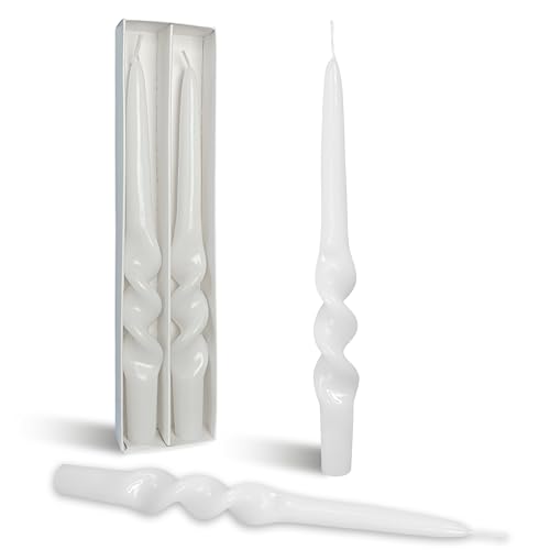 Image of Twisted Taper Candle Smokeless White Spiral Candlesticks 9.5 Inch Unscented Handmade Dinner Candles Set for Holiday Wedding Party Home Decoration Seasons