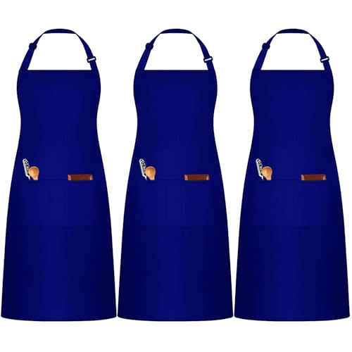 umboom Lot de 3 Tabliers Bleu, Réglables Cuisine Tabliers avec 3 Poches pour Hommes Femmes, Tablier de Travail Professionnel pour Serveur, Chef, Restauration,...