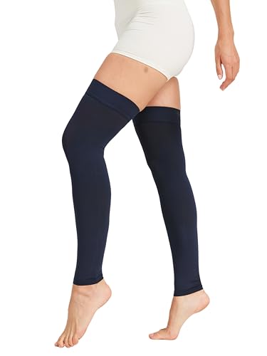 Image of NURCOM 15-20 mmHg Compression Stockings for Women & Men, Footless Thigh High Compression Sleeves with Dot Silicone Band, Graduated Support Pressure Stockings-Ideal for Athletic, Medical, Travel Use