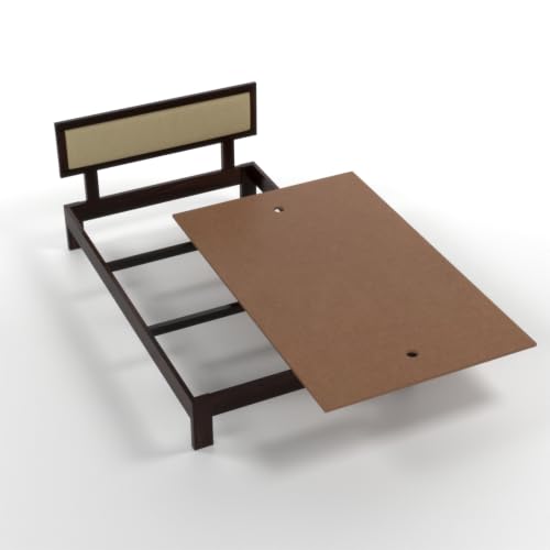 Image of Solid Sheesham Wood Single Bed Without Storage for Bedroom | Single Size Wooden Cot with Upholstered Headboard | Modern Platform Divan Bed for Home, Guest Room (Walnut Finish)