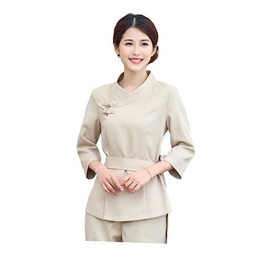 LIFKOME 1 Set Hair Dyeing Clothes Work Dress for Women Uniform Nurse Scrub Pants Men Grooming Kit Spa Work Clothes Scrub Tops for Women Salon Smock Beauty Technician Overalls Beige