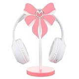 Kingdder Pink Bow Headphone Stand Cute Wood Headphone Stand Adorable Headset Holder Accessories Christmas Gamer Gifts for Teenage Women Girlfriend Office Worker Wife Gamer Room Office Desk