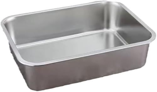 MLTUN MAKAN 猫トイレ ステンレス 猫トイレ本体 ペットトイレ トイレ掃除用 ペットケア オープンタイプ 猫砂飛び散り防止 一体型 丸型滑り止めマット付き (40×30×10 CM)