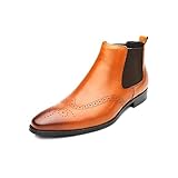 cuir véritable Le Nouveau Bottines for Hommes Talon Bas Pull Tap Chelsea Boots Business Holiday Show Party for Club Cuir véritable La première Couche de Peau de Vache(Marron,40 EU)