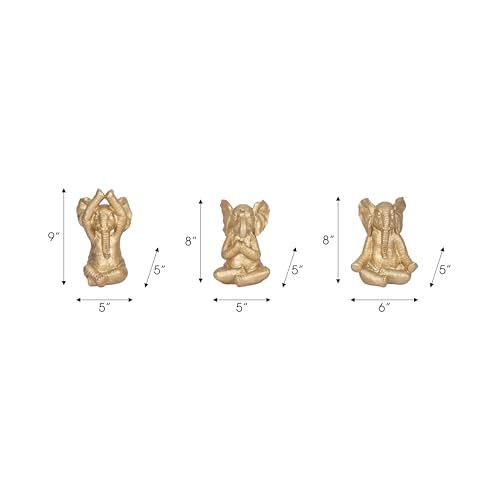 Juego de 3 Figuras Elefante de Resina en Pose de Meditación Dorado miniatura 4