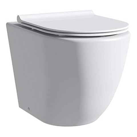 Comfort Height Raised B/ T/W Back to Wall Toilet WC White Ceramic Soft Closing Seat Modern Power Rimless Cover
