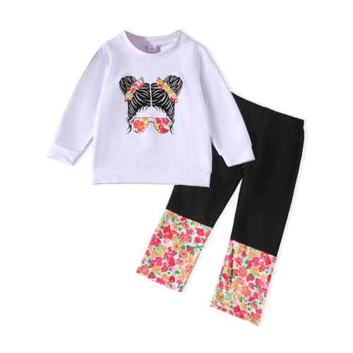 Image of OLMRJKD Kids Toddler Girls Clothes Figure Graphic Drop Shoulder Top Pullover Spotted Print Pants Fall Winter Outfit Set
