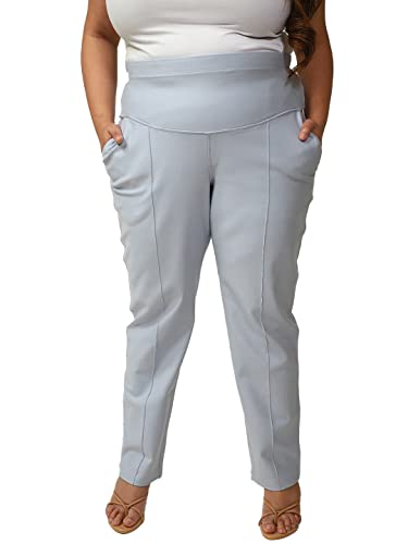 Image of AMYDUS Plus Size Women Crease Seam Tummy Shaper Pants | High-Waist | Stretchable | Straight Fit | Wide Waistband | 2 Pockets | Cloud Soft Fabric | Tummy Tucker Jeggings for Women - XL to 9 XL